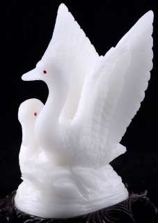 Natural White Stone SWAN Couple Sculpture/Carving #Q75,cute animal 