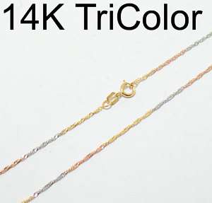 14K TriColor Gold Singapore Chain Necklace FREE SHIP  