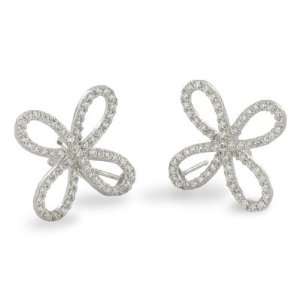  Sterling Silver Bow Cross Earrings with Crystal CZ Cubic 