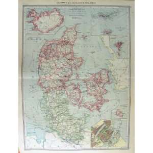  HARMSWORTH MAP 1906 DENMARK ICELAND COPENHAGEN BALTIC 