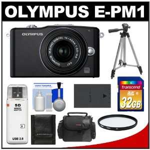  Mini E PM1 Micro Digital Camera & 14 42mm II Lens (Black) with 32GB 