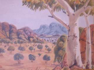 Framed Oscar Namatjira Watercolor  McDonell Ranges  