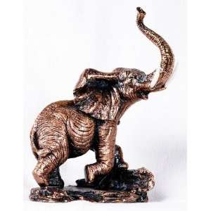   Elephant With Ivory Tusks Raising Trunk Display Statue