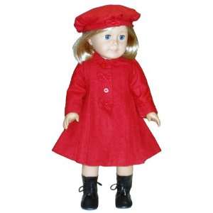  Combination Red Winter Coat with Hat   Fits 18 Dolls Like 
