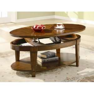  Traditional Oval Lift Top Coffee Table With Bottom Storage 
