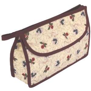 Medium Cotton Cosmetic Bag With Front Pocket, Plastic Lined, Maroon 