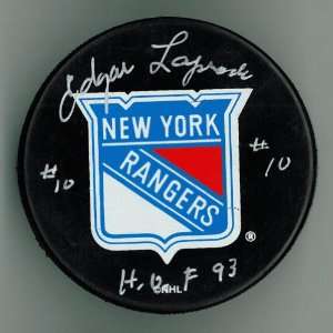 Edgar Laprade Autographed New York Rangers Puck w/ HOF #2  
