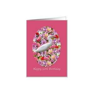    Birthday, 50th, Snowy Egret Bird, Flowers Card Toys & Games