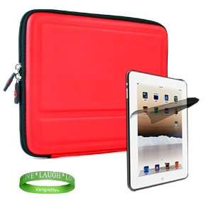 Apple iPad Red Hard Case Stand + Anti Glare Screen Proctector + Live 