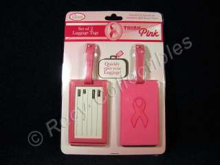 Pink Ribbon Breast Cancer Awareness Luggage Tags 2 Pack Measures 