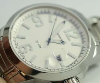 MENS TOURNEAU STAINLESS STEEL LARGE WATCH 20 ATM 42 MM WHITE DIAL 