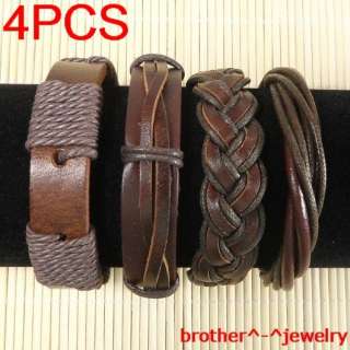 Wholesale lots ethnic tribal 4pcs genuine leather bracelet B32  