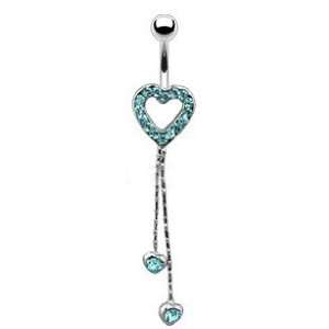   Navel Aqua lt blue Heart 2 heart dangle piercing bar ring Jewelry