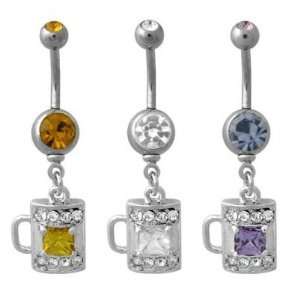 316L Surgical Steel   Beer Mug Cocktail Hour Clear Belly Ring   14g 3 