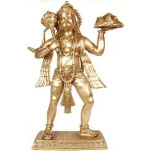  Lord Hanuman with Mount Sanjivani   Brass Statue