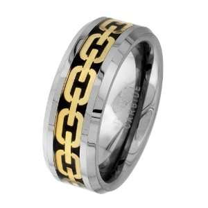 8mm Carbon Fiber and Gold Tone Chain Link Inlay Cobalt Free Tungsten 