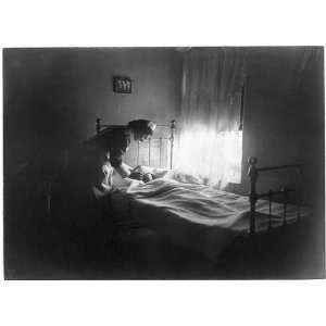  In his name,Nurse bending over childs sickbed,c1910