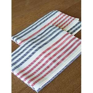  Set of 2 Navy and Red Linen Kitchen Towels Twill