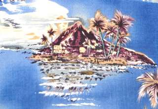 Hawaiian Shirt Hilo Hattie  Rayon  Ukulele  Volcano  