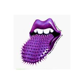 Rolling Stones   Purple Spikey Tongue on White Square   2 3/4 Square 