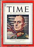 MAGAZINE TIME NAZI GERMANY RUNDSTEDT AUGUST 31 1942  