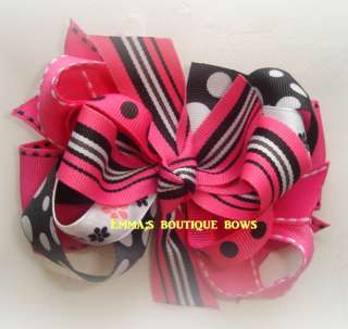 Fushia pink black Hair Bow Toddler/Girl Hairbow  