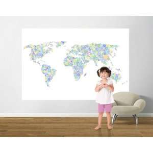  Peace & Love World Map Teal Green Pre Pasted Mural