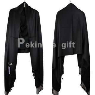 New High Quality Pure Black Pashmina Cashmere Scarf Shawl Wrap Size 70 