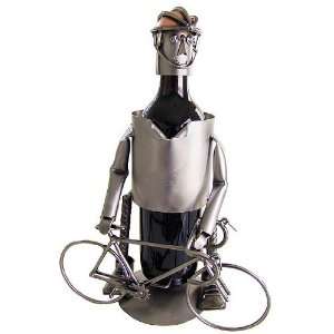 Bicyclist Wine Bottle Holder or Stand from H&K Steel Sculptures 6154 
