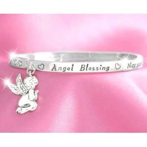 Cherub Angel Blessing Stretch Bracelet Bangle Inspirational Silver 