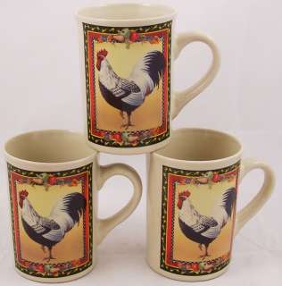   Rooster Fruit Tall Coffee Mugs Bay Island 4 inches tall Excellent