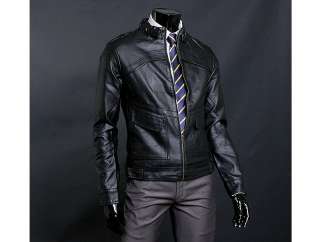 Simple Design Black Mens Rider Leather Jacket US Size S  
