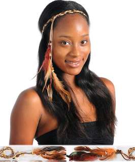 beaded fashion headband with feather extension  