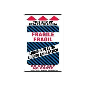   Fragile Liquid in Plastic Label, 4 x 6, Bilingual