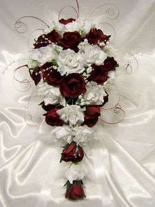 Wedding Flowers  BRIDAL ROSES/FEATHER TEARDROP BOUQUET  