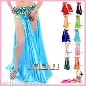 Belly Dance Satin Skirt with Slits Sexy Dancing Costume 12 Colours 