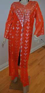 Soft ORANGE Assuit belly dance robe abaya Egypt coverup Besheer 