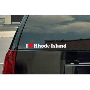   Love Rhode Island Vinyl Decal   White with a red heart Automotive