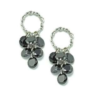   White Gold Plated Twisted Hoop with Clustered Black CZ Grapes Earrings
