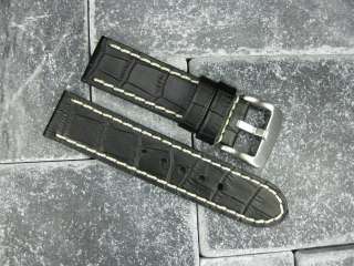 New BIG CROCO 22mm LEATHER STRAP Band for BREITLING Black  