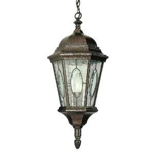   Light Outdoor Hanging Lantern, Black Gold Finish with Stained Glass