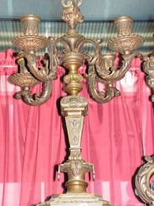 French Bronze Mantle Clock matching candelabras  1800s  