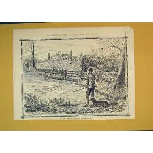  1875 Country Scene Partridge Shooting Man Rifle Hounds