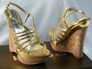 BEBE SHOES sandals platform WEDGES BERTON GOLD  
