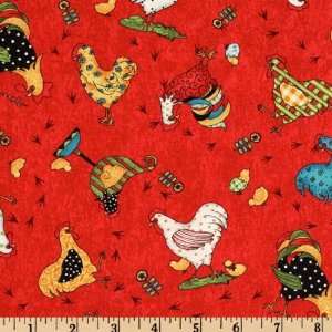  45 Wide Fanciful Roosters Red Fabric By The Yard Arts 