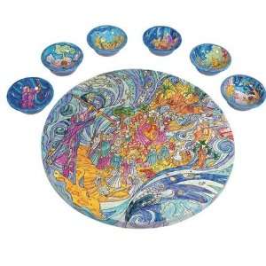  The Exodus From Egypt Seder Plate and Six Small Bowls 