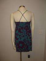  Blue Black Floral Print Crossover Lace Mini Dressy top Sz XS