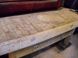 Description Solid hardwood butchers block table purchased in France 