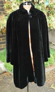 Antique Victorian Long Opera Black Velvet Over Coat  