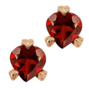  1.80 Ct Heart Shape Red Garnet 14k Rose Gold Earrings 